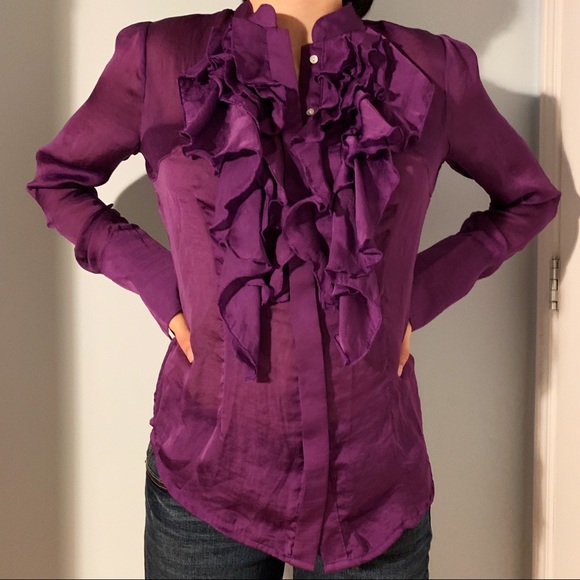 Purple Long-Sleeve Chiffon Blouse - Picture 2 of 7